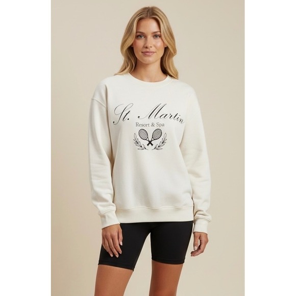 George Tops - St Martin Resort & Spa Tennis Sweatshirt Size Small Cream Athletic